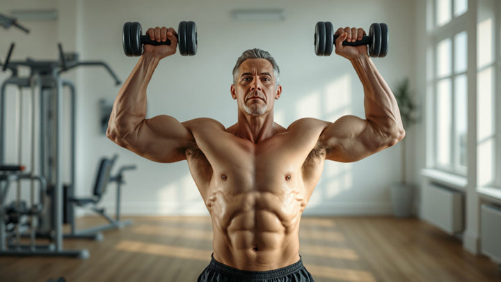 Persona adulta entrenando fuerza con mancuernas para preservar masa muscular durante tratamiento GLP-1