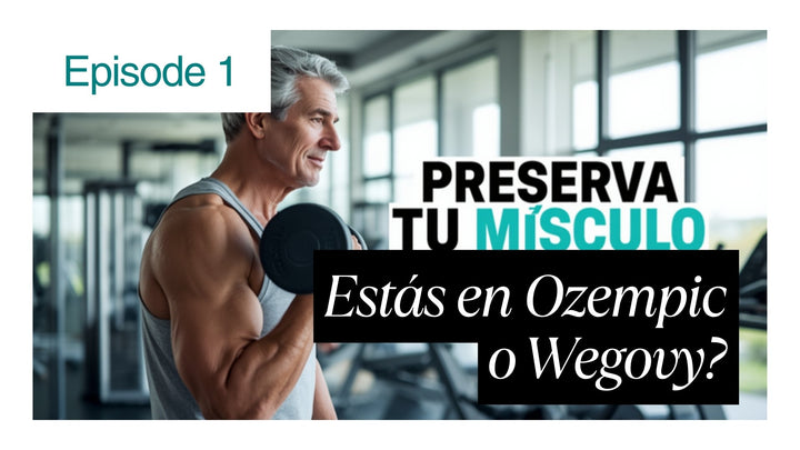 Adulto entrenando fuerza con mancuernas en el gimnasio para preservar músculo durante tratamiento con GLP-1, junto a creatina CREANOVA de Epic Labs