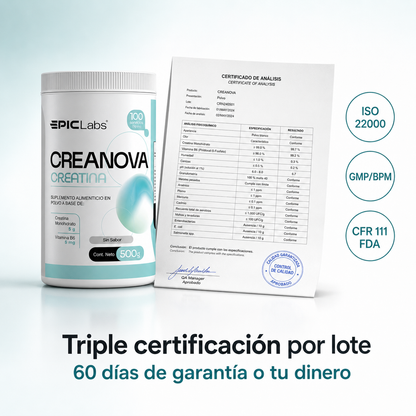 CREANOVA® Creatina monohidrato + B6 · Fuerza y volumen
