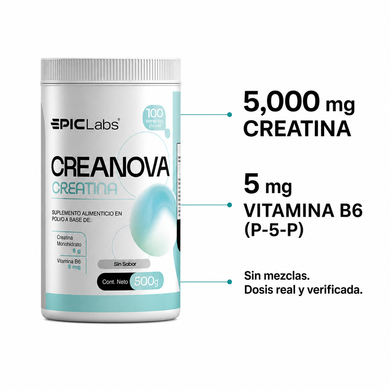 CREANOVA® Creatina monohidrato + B6 · Fuerza y volumen