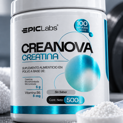 CREANOVA® · Creatina monohidrato + B6 · Fuerza, potencia y masa muscular