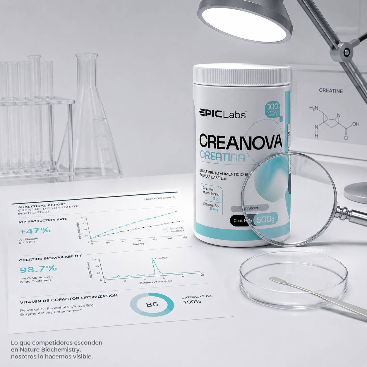 CREANOVA® Creatina monohidrato + B6 · Fuerza y volumen