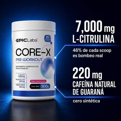 COREX® Pre-entreno clínico · Energía, enfoque y bombeo