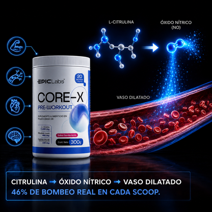 COREX® Pre-entreno clínico · Energía, enfoque y bombeo