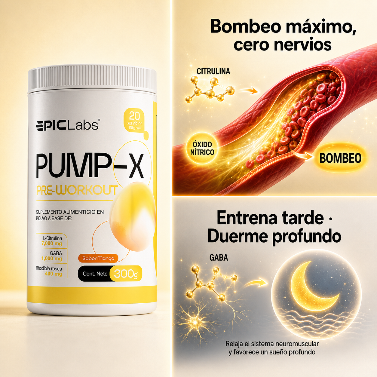 PUMPX® Pre-entreno sin estimulantes · Bombeo y enfoque