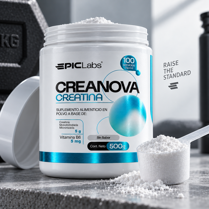 CREANOVA® · Creatina monohidrato + B6 · Fuerza, potencia y masa muscular
