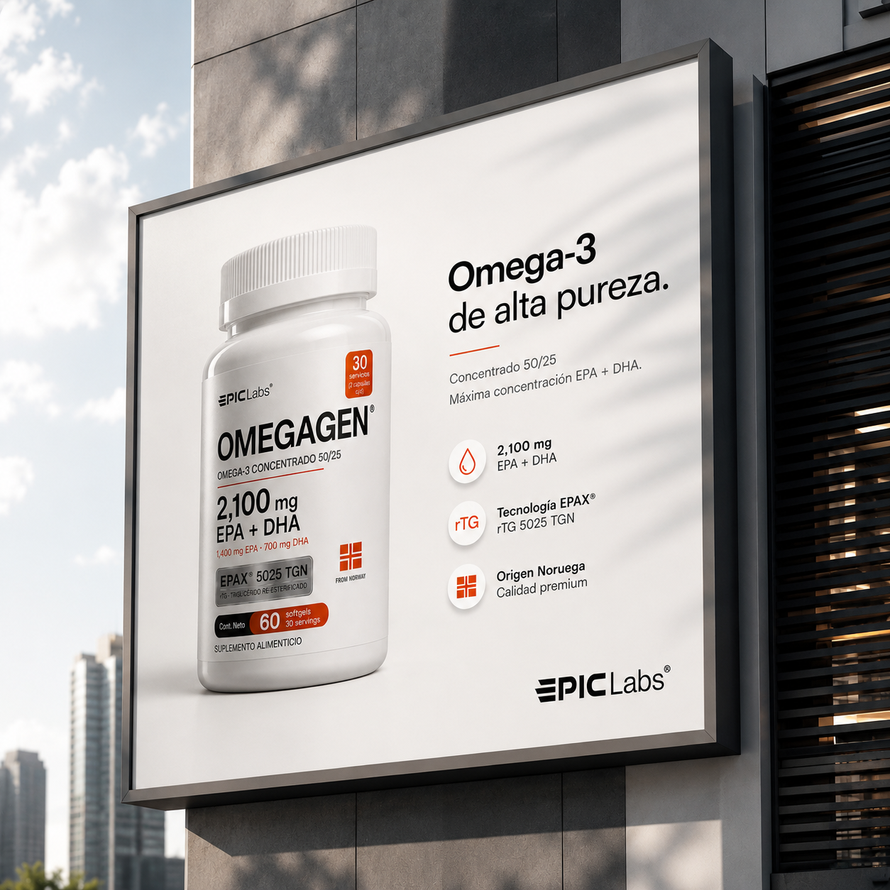 OMEGAGEN® Omega-3 Epax Concentrado 50/25 (Preventa) · 2,100 mg EPA + DHA