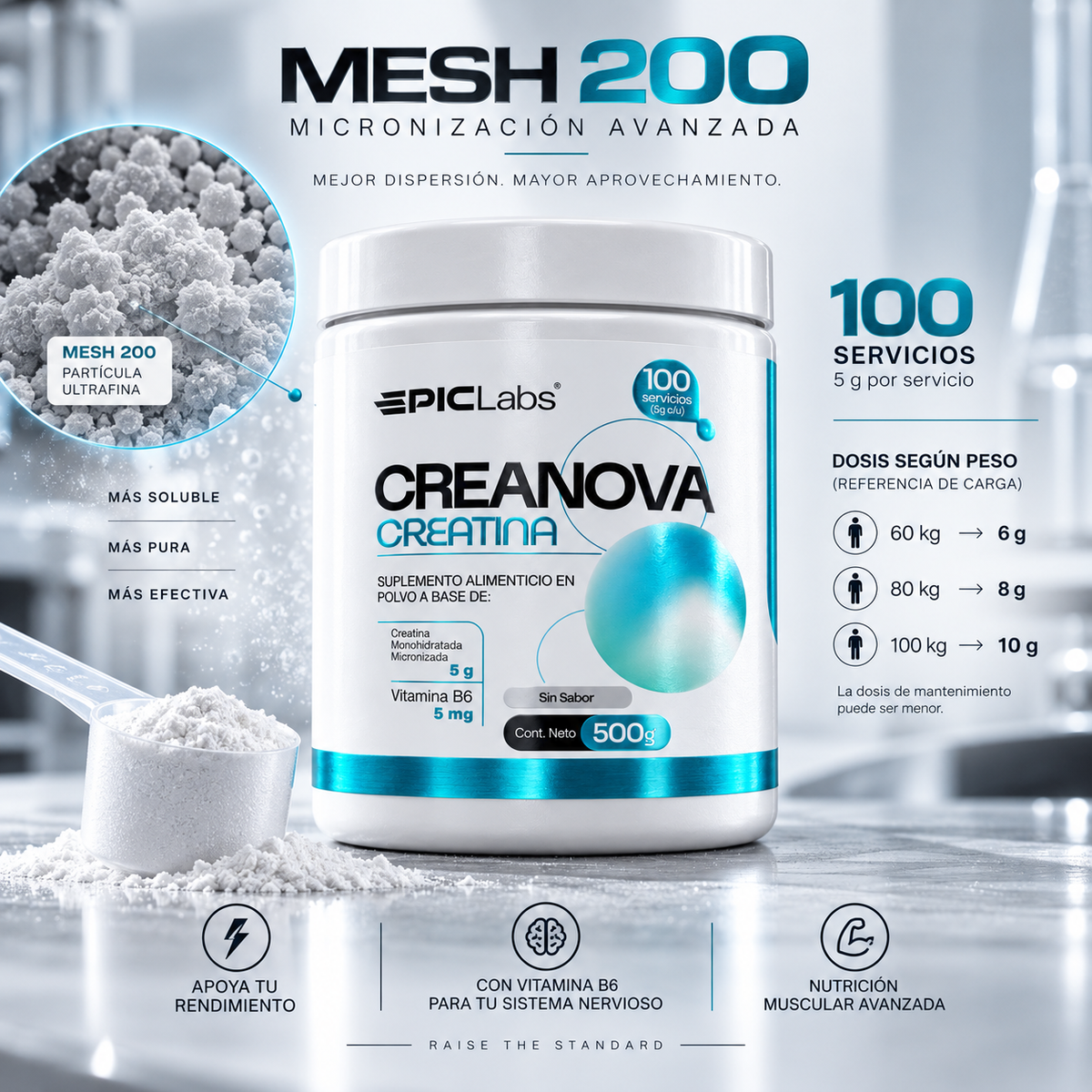 CREANOVA® · Creatina monohidrato + B6 · Fuerza, potencia y masa muscular