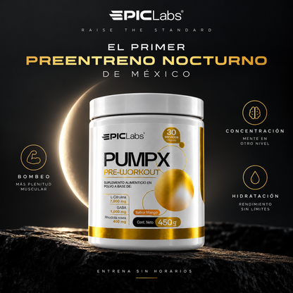PUMPX® · Pre-entreno sin estimulantes · Bombeo y enfoque a cualquier hora