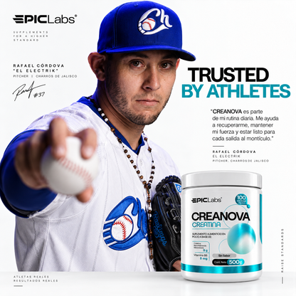 CREANOVA® · Creatina monohidrato + B6 · Fuerza, potencia y masa muscular