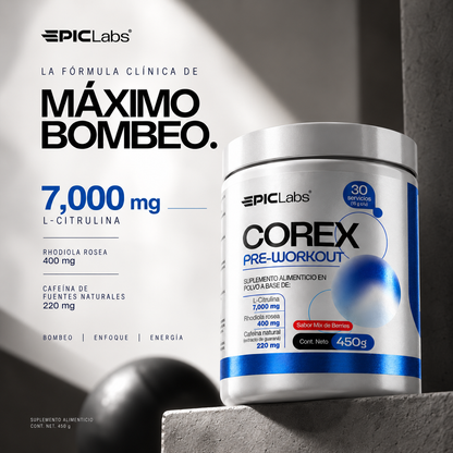 COREX® · Pre-entreno con cafeína · Energía, enfoque y bombeo