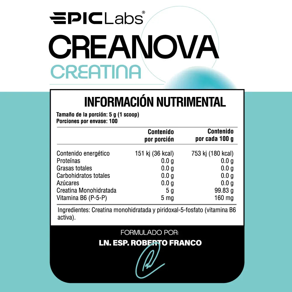 Empaque de creatina monohidratada EPIC LABS 500g