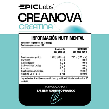 Empaque de creatina monohidratada EPIC LABS 500g