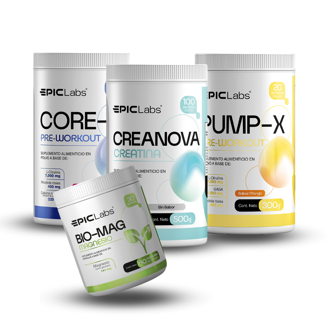 Protocolo Élite: CORE-X + PUMP-X + CREANOVA + BIO-MAG, stack máximo del fundador, EPIC LABS