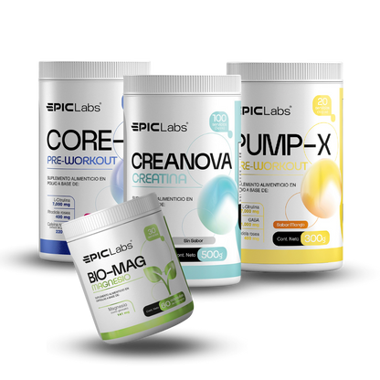 Protocolo Élite: CORE-X + PUMP-X + CREANOVA + BIO-MAG, stack máximo del fundador, EPIC LABS
