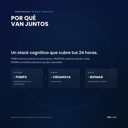Por qué van juntos PUMPX, CREANOVA y BIOMAG en el Protocolo NEURO