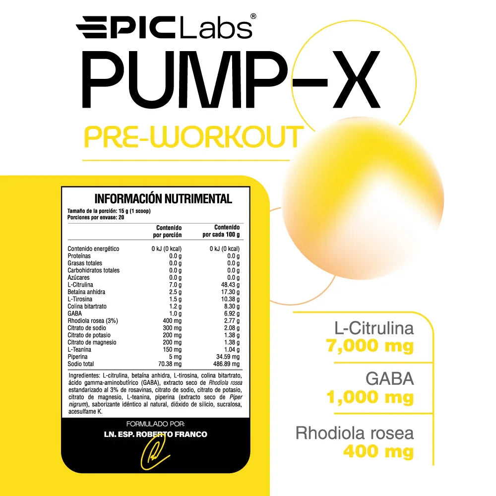 PUMP-X pre-entreno sin estimulantes sabor mango 300g, EPIC LABS