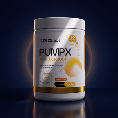 Packshot de PUMPX estilo joyería sobre fondo navy