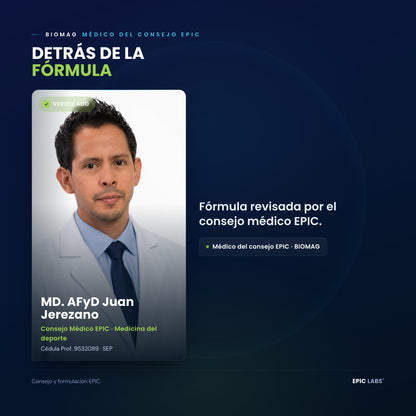 Respaldo real: MD. AFyD Juan Jerezano, medico del consejo EPIC, medicina del deporte